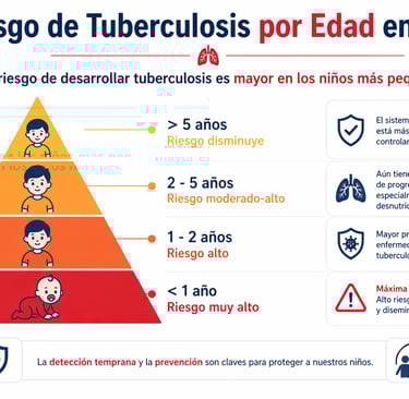 Gráfica de riesgo de tuberculosis por grupos de edad en niños: mayor riesgo en menores de 1 año