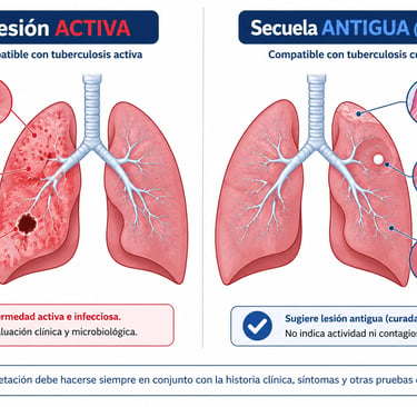 lesiones de tuberculosis activa y secuelas de tuberculosis antigua en la radiografía de tórax