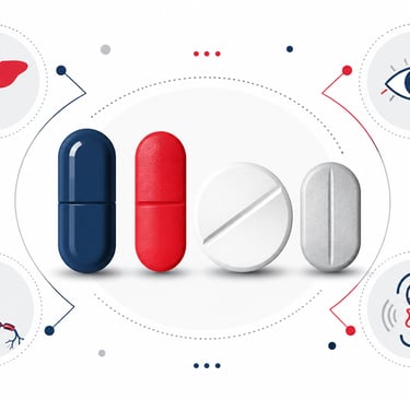 Ilustración de los cuatro medicamentos del tratamiento de tuberculosis 