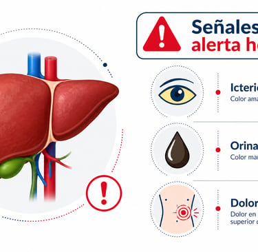  Ilustración médica del hígado con señales de alerta de hepatotoxicidad