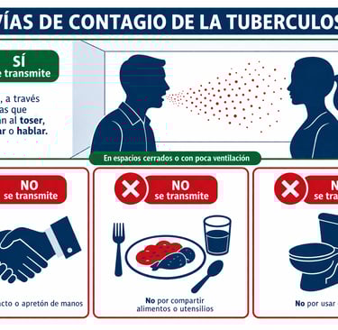 Ilustración sobre cómo se contagia y no se contagia la tuberculosis: transmisión aérea vs contacto f