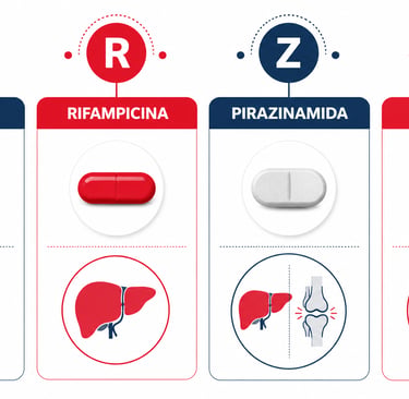 Infografía con los cuatro medicamentos del esquema HRZE para tuberculosis