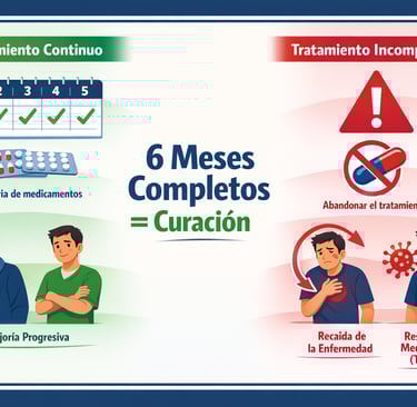 Diagrama educativo mostrando la batalla microscópica contra bacterias de tbc durante el tratamiento