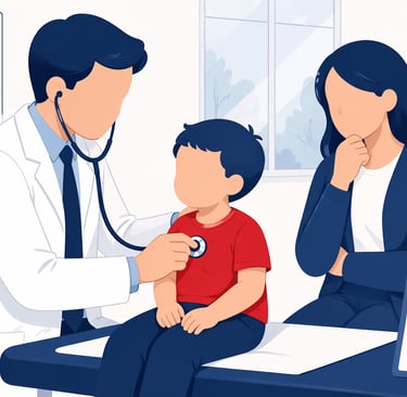 Médico pediatra examinando a niño menor de 5 años por sospecha de tbc infantil