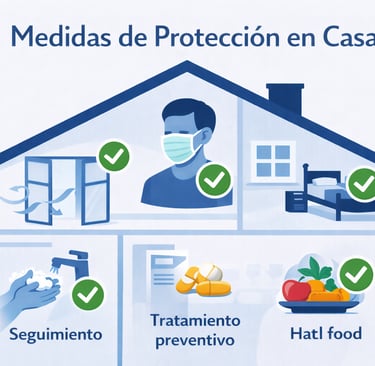 Infografía de medidas de protección personal en el hogar para contactos de tuberculosis 