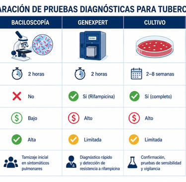 Tabla comparativa de las pruebas diagnósticas para tuberculosis