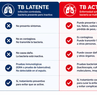 Tabla comparativa entre tuberculosis latente y tuberculosis activa