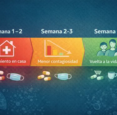 Línea de tiempo del tratamiento de tuberculosis mostrando fases de aislamiento