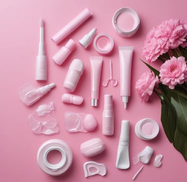 Close-up of a sleek pink facial cleansing brush glowing softly on a marble countertop.