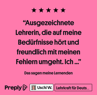 Five-star student reviews with positive feedback for German lessons with Uschi, German teacher for a
