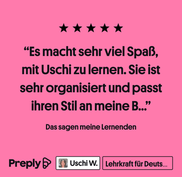 Five-star student reviews with positive feedback for German lessons with Uschi, German teacher for a