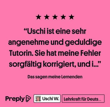 Five-star student reviews with positive feedback for German lessons with Uschi, German teacher for a