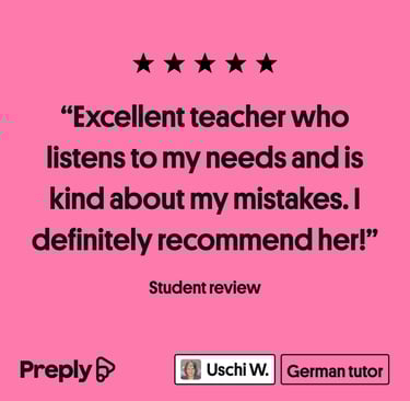 Five-star review highlighting structured, patient and supportive teaching.