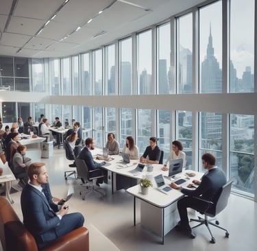 A serene workspace bathed in soft cream light with a sleek laptop open to an AI automation dashboard.