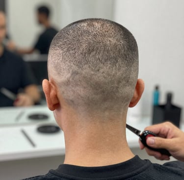 Happy client smiling after a combined haircut and beard grooming session