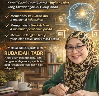 Poster for Rubaidah Tabri's personal development workshop on self-understanding and decision making.