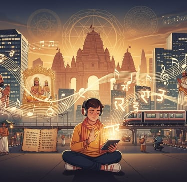 young indian man listening to ancient indian music