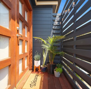 A welcoming landing area that guides guests into their private accommodation.