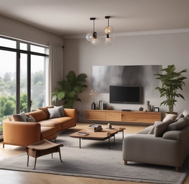 Common area with comfortable chairs and a bulletin board displaying house rules.