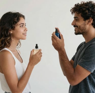 person holding clear glass bottle