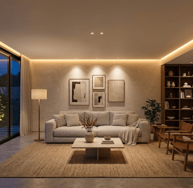 Ambiente residencial com iluminação planejada destacando percepção espacial e conforto visual em São Paulo.