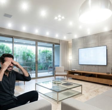 Ambiente residencial com excesso de iluminação causando desconforto visual.