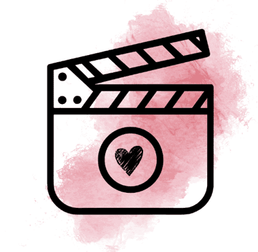 Icono de cámara de vídeo con un corazón, simbolizando reportajes de boda personalizados en Cádiz por