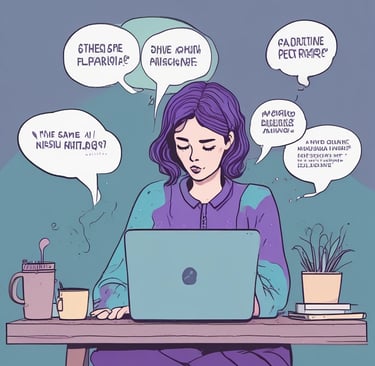 A desktop workspace featuring an Apple iMac with a digital calendar and notes pinned to a purple wall.