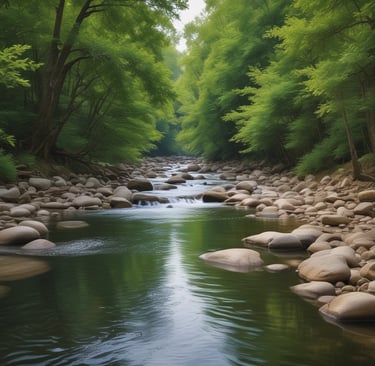 A serene retreat setting with peaceful nature surroundings, inviting calm and reflection.