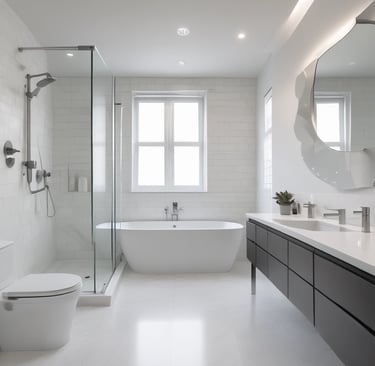 Elegant bathroom remodel featuring minimalist design and metallic accents
