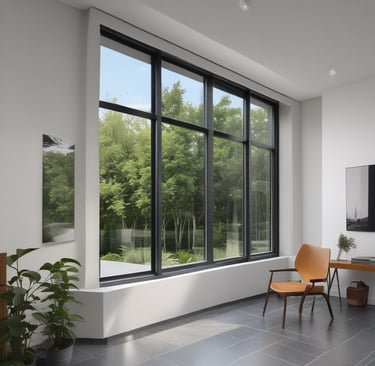 Spacious living room with large windows and natural light highlighting the modern renovation