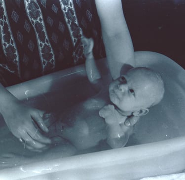 Large baby bathing around 1960, still unedited