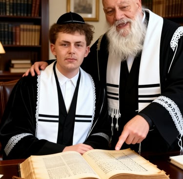 The rebbe pointing out a key portion of Torah to one of his grandsons