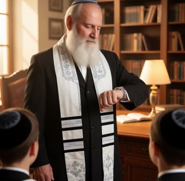 The Rebbe waiting for more first year Torah students before the Rebbe's blessing