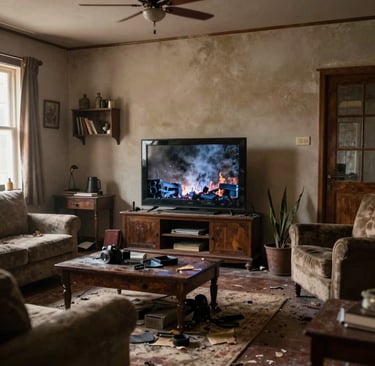 Close-up of a technician carefully restoring a vintage television affected by water damage.