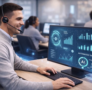 Call center agent using AI-powered dashboard to automate tasks and reduce operational costs