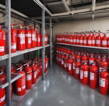 red fire extinguisher on gray wall