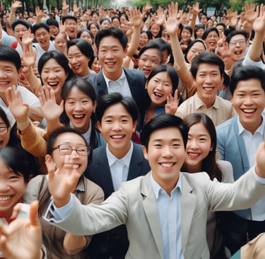 A group of happy asian people