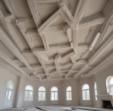 a room with a ceiling fan and a fireplace