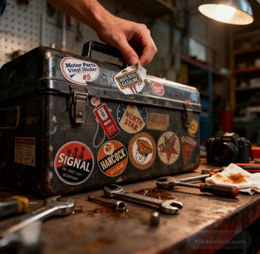 toolbox with stickers on it