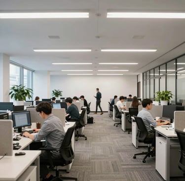 A welcoming office reception area with a friendly customer service representative ready to assist.