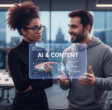 a man and woman holding a tablet with ai and ai