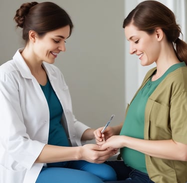 Friendly nurse assisting a patient in a modern clinic setting.