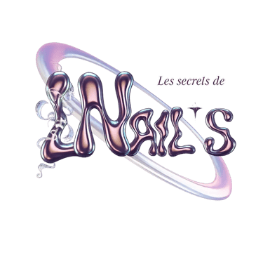 Futuristic 3D liquid chrome logo for Les Secrets de Nails with metallic purple typography.