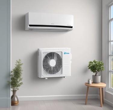 A sleek modern minisplit unit installed in a bright living room.