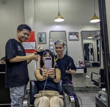 Getting a haircut at a salon in Hanoi Vietnam