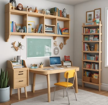 Desk with papers, calculator, and pens