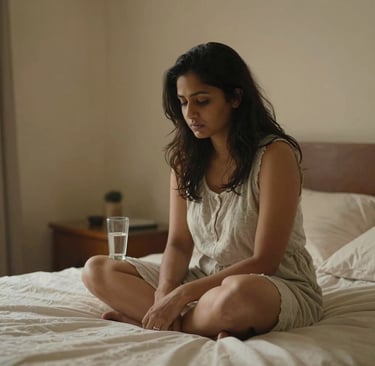 A South Asian woman sitting alone in quiet reflection — representing the moment a woman recognises t