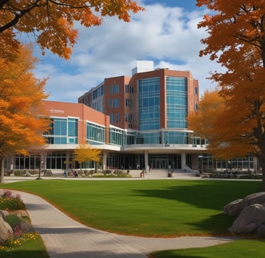 A vibrant library filled with students studying.