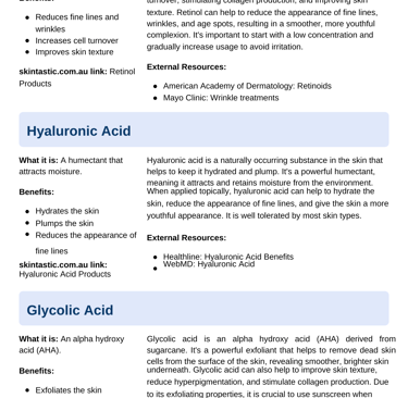 Skintastic Ingredient encyclopedia Hyaluronic Acid, 30% Glycolic Acid Peel
